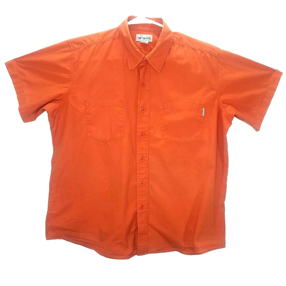 Carhartt Short Sleeve Orange Button Up Shirt Youth Size XL Relaxed Fit Orange
